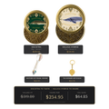 KHAVIYAR Caviar Pairing Bundle: a 30g Oscietra tin beside a larger 50g Kaluga Hybrid tin, with the mother of pearl spoon and gold tin opener keychain. Valued at $319.80, yours for $254.95.